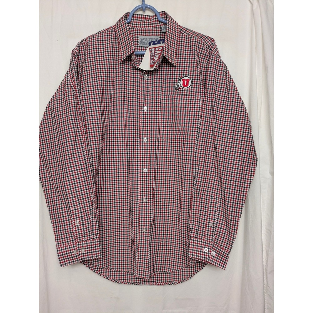Campus Specialties Utah Utes Mens Large Gingham Button Down Shirt Red Black NWT